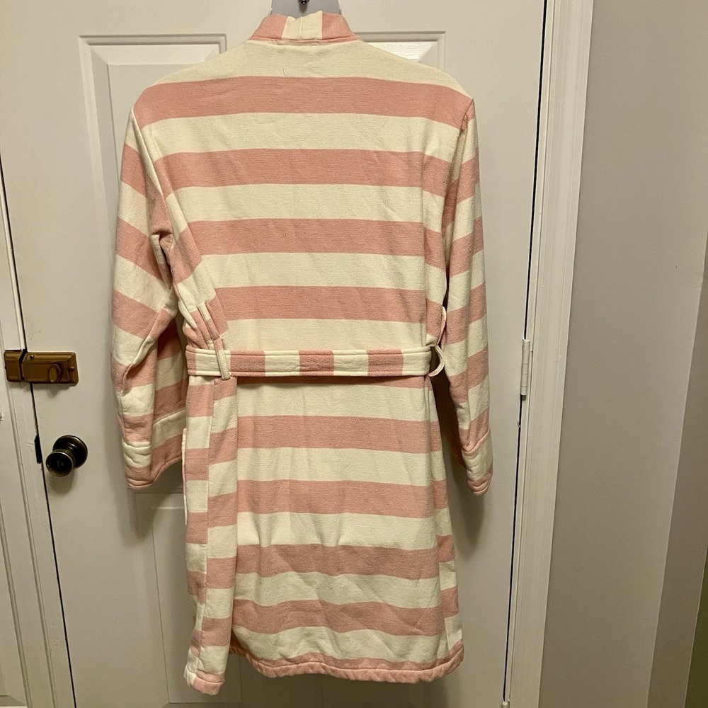Pottery Barn Pink Ivory Sz Large Striped Terrycloth Resort Robe Women's Bathrobe - Picture 4 of 8
